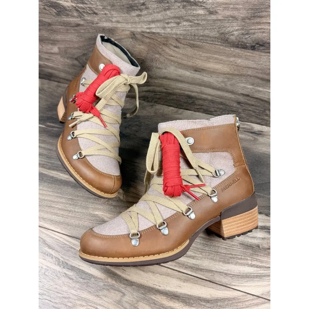NIB Merrell Shiloh II Womens 7M Lace Up Warm Ankle Boots Booties Caramel